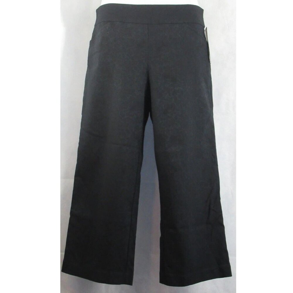 Charter Club Women's Petite Jacquard Print Cropped Wide-Leg Pants, Black, 14P